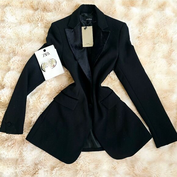 ZARA Festive season TUXEDO BLAZER FESTIVE SEASON made in Spain black - Picture 3 of 6